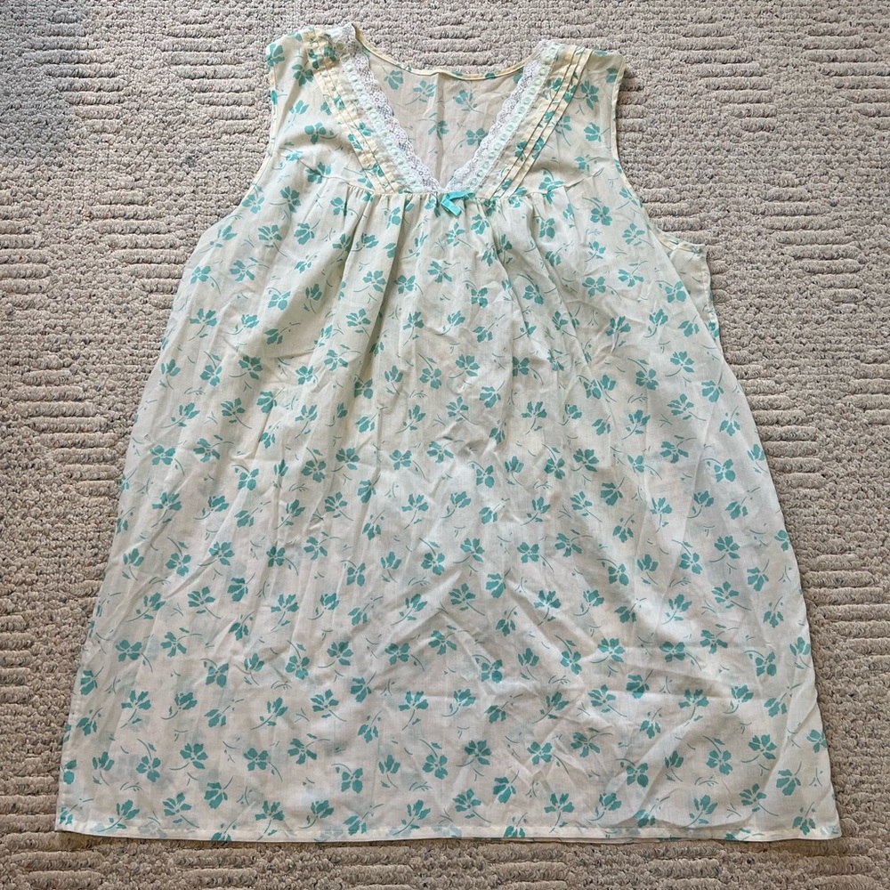 Vintage 1950s Blue Floral Sheer Sleeveless Nightgown, Cozy Cottage Core